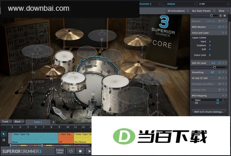 架子鼓虚拟录音棚superior drummer 软件界面截图