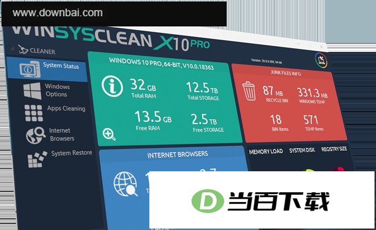 注册表清理修复工具(WinSysClean X10 Free) 软件界面截图