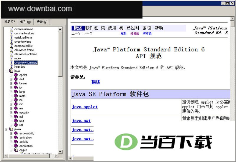 JDK API 1.60 中文版 (Java 1.6 中文文档) 软件界面截图