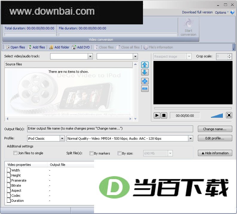 DeGo Video to iPod Converter 软件界面截图