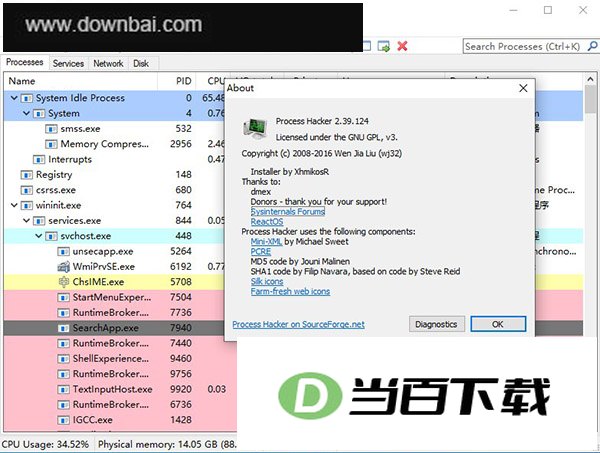 process hacker(进程管理工具) 软件界面截图