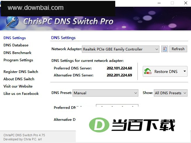 ChrisPC DNS Switch Pro(DNS修改切换工具) 软件界面截图