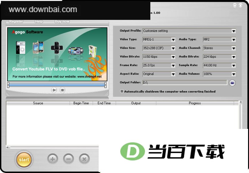 Agogo FLV to DVD Converter 软件界面截图